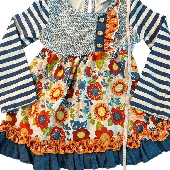 Colorful Kids Casual Dress with Floral and Striped Design - Picture 2 of 8